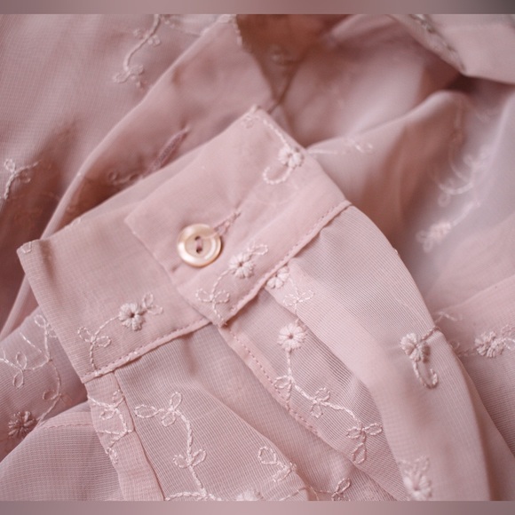 Vintage Sheer Pink Long Sleeve Button-Up - Picture 2 of 7
